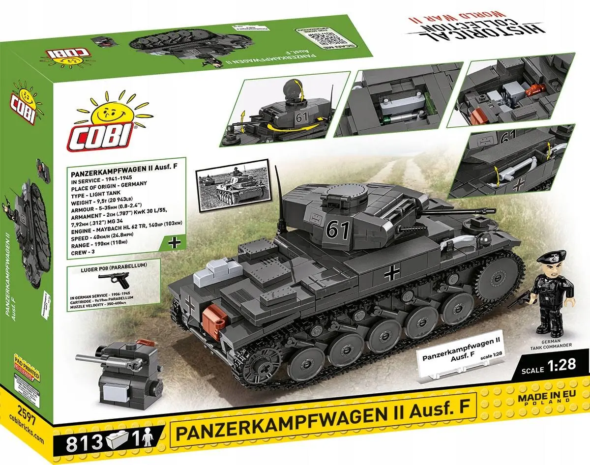 Klocki Cobi 2597 Czołg Panzerkampfwagen II Hc WW2 813 El. Płytka