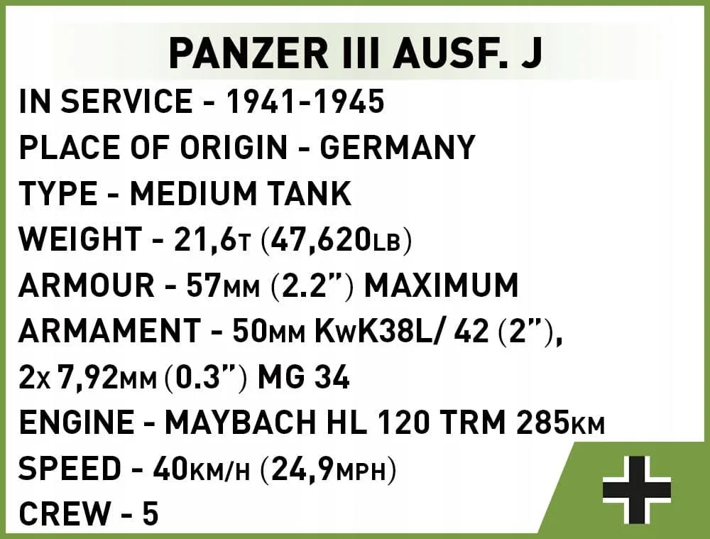 Klocki Cobi 2712 Czołg Panzer III Ausf. J Wojskowy I Płytka Konstrukcyjna
