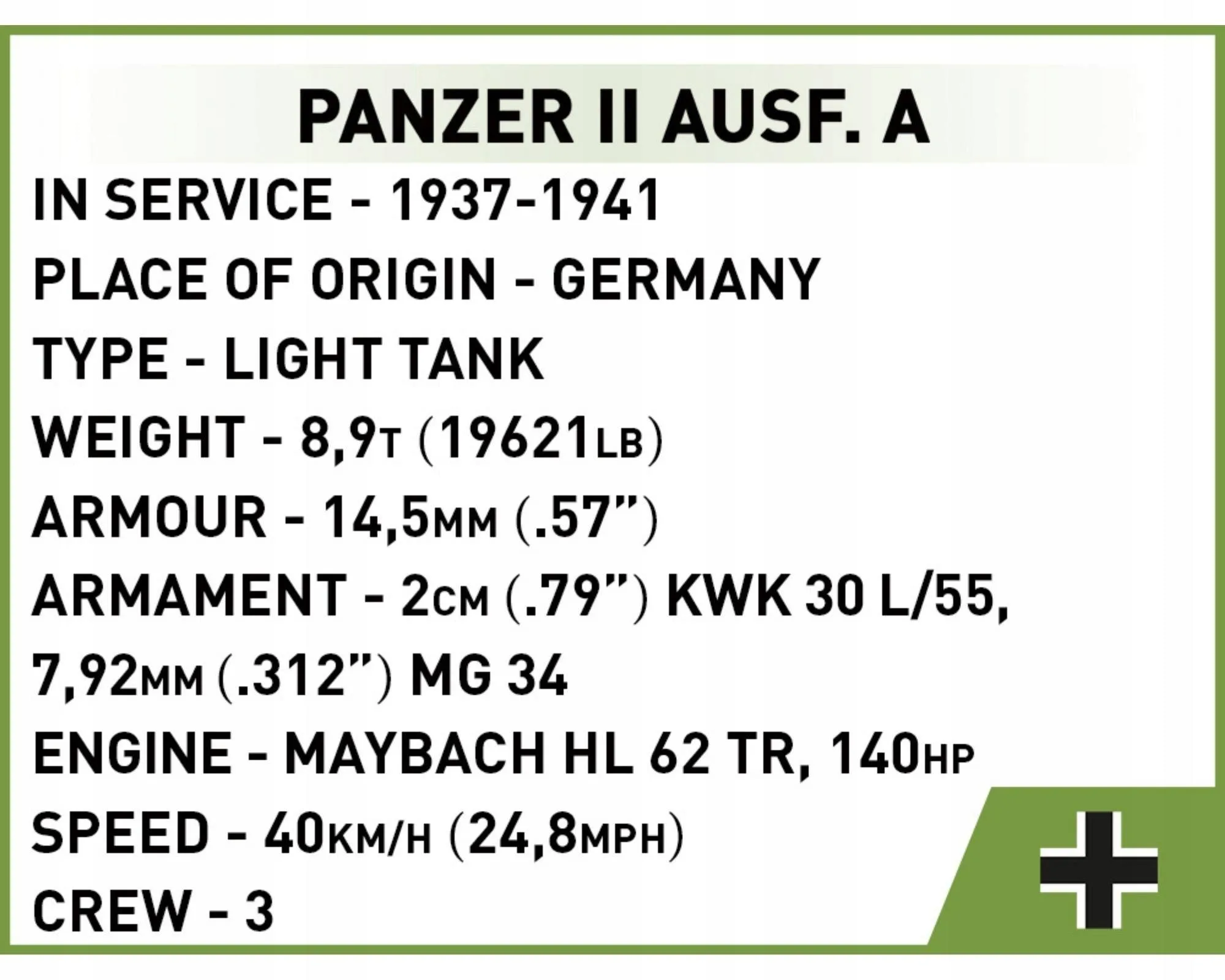 Klocki Cobi 2718 Czołg Panzer II Ausf. A PzKpfw II I Płytka Konstrukcyjna