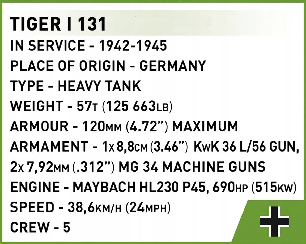 Klocki Cobi 3095 Czołg Tiger I 131 Hc WW2 144 El. Płytka