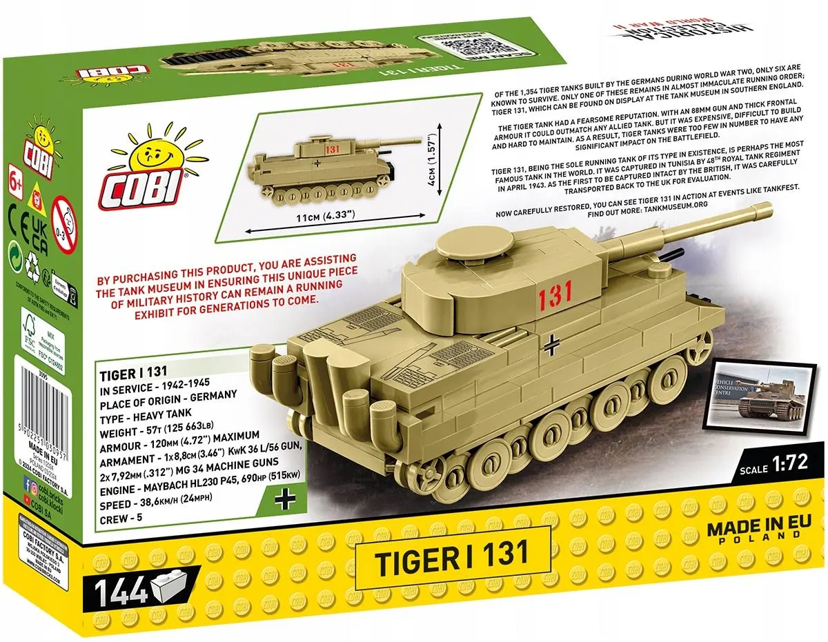Klocki Cobi 3095 Czołg Tiger I 131 Hc WW2 144 El. Płytka