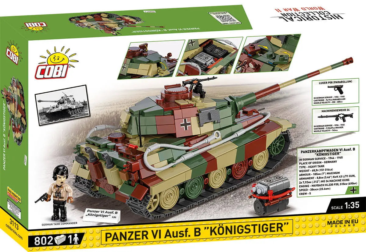 Klocki Cobi 3113 Czołg Panzer VI Ausf. Koningster Hc WW2 802 El. Płytka
