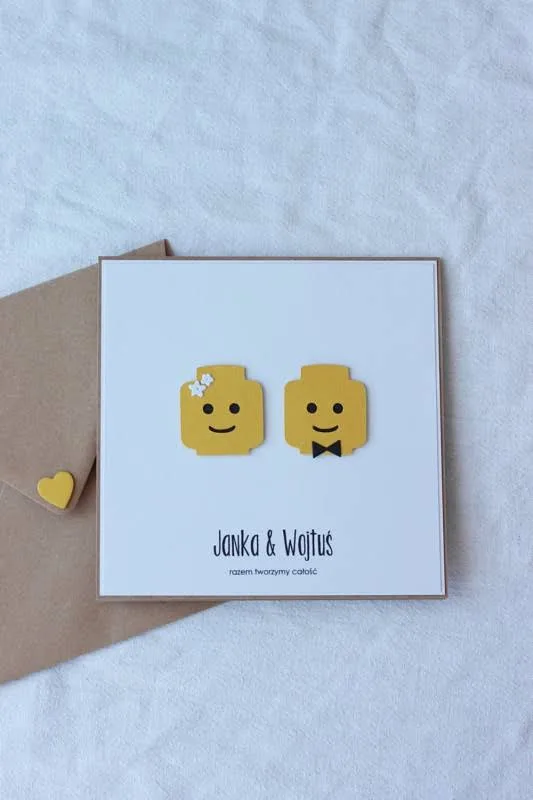 Klocki. żółte ludziki - kartka walentynkowa