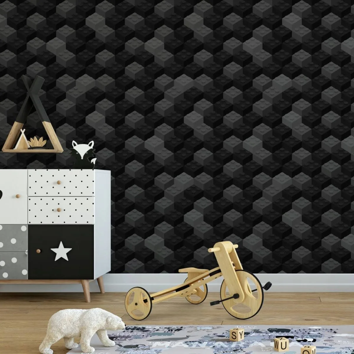 Tapeta Ścienna Do Pokoju Dziecka Szare Klocki Lego