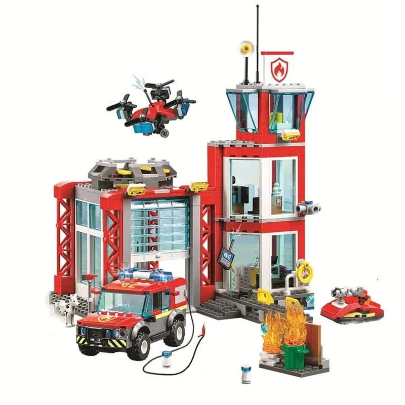 KLOCKI figurki ZESTAW city STRAZ POZARNA remiza