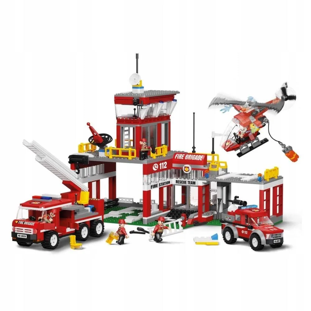 Klocki Remiza Strażacka Straż Pożarna Wóz Strażacki Płytka Cobi 841 El.