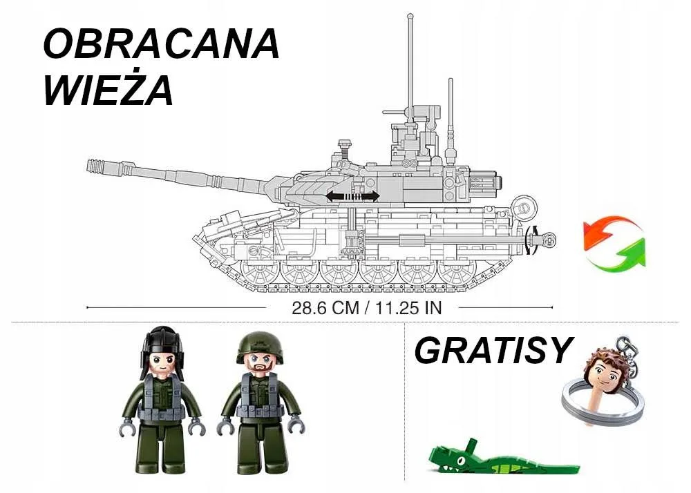 KLOCKI WOJSKO CZOŁG ROSYJSKI T-90 MS MASKOWANIE WOJSKO FIGURKA + BROŃ