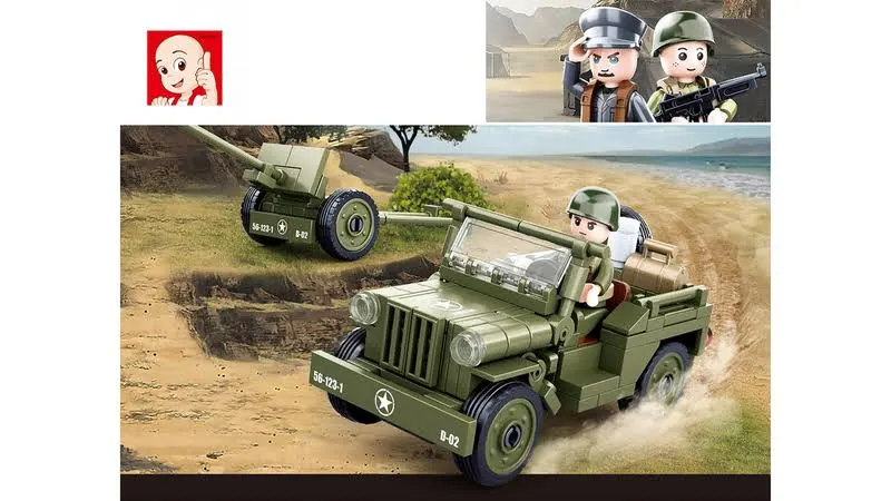 tomdorix Klocki Wojsko JEEP WILLYS MB + Armata 143el komp. LEGO