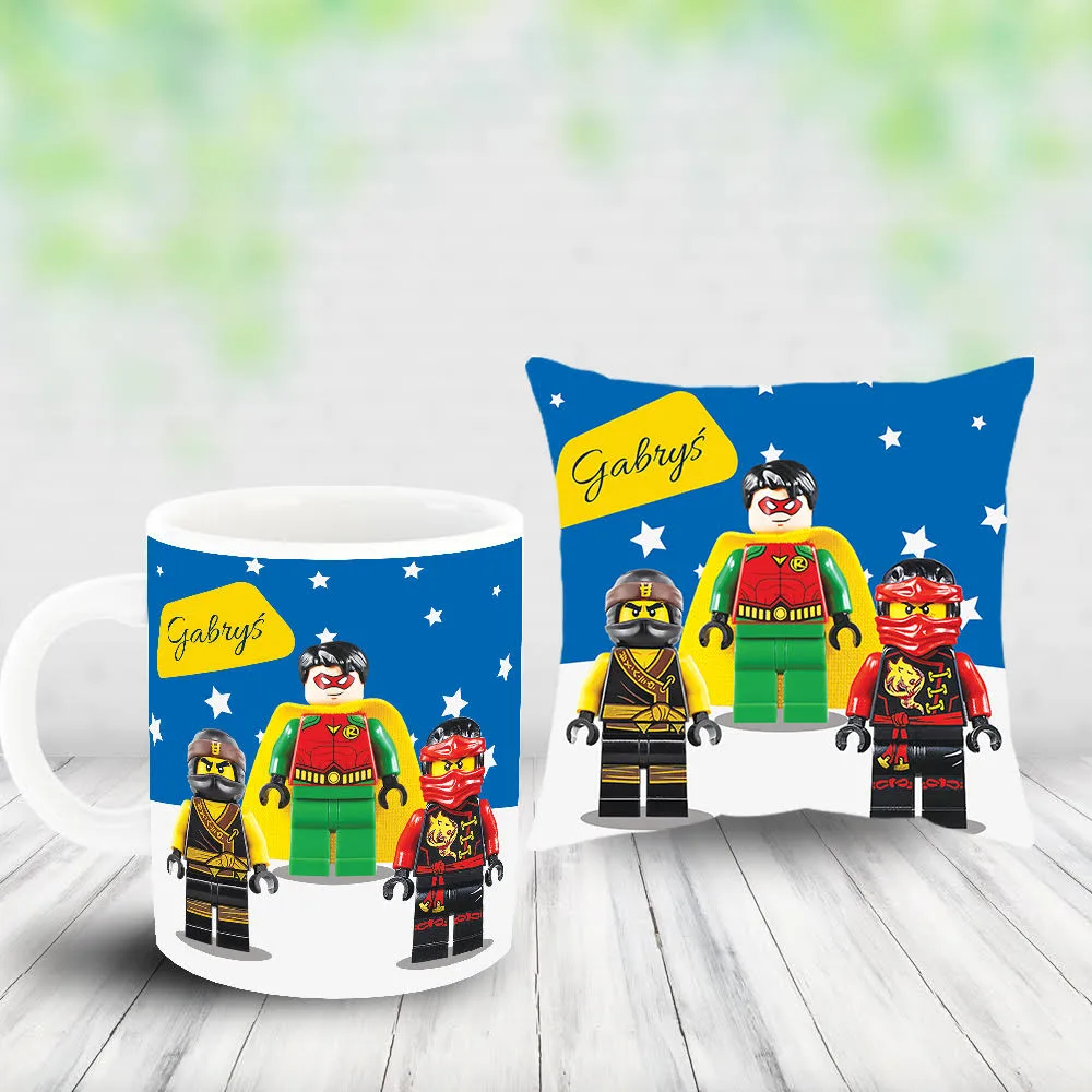 Poduszka i kubek z imieniem prezent dla fana LEGO